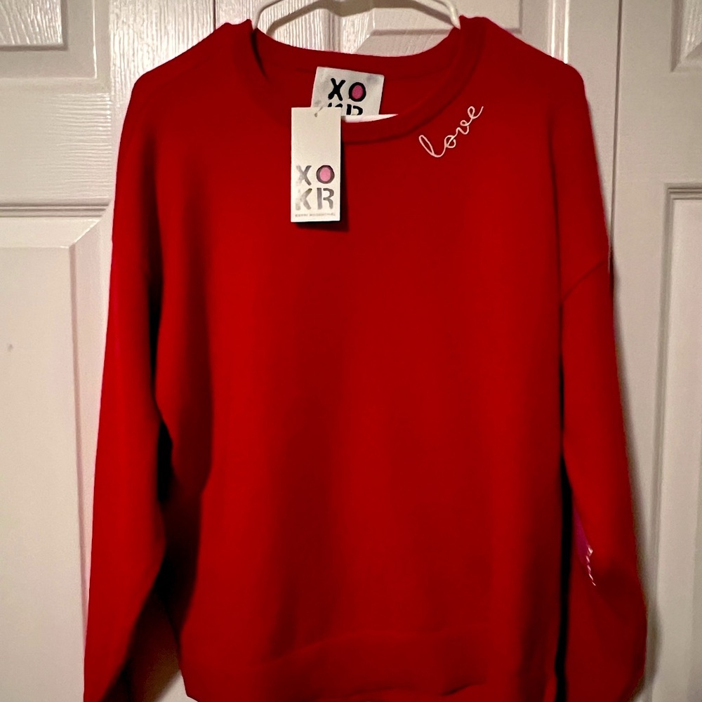 Kerri Rosenthal XOKR Women's Red Valentine’s Sweater, embroidery & appliqué ❤️